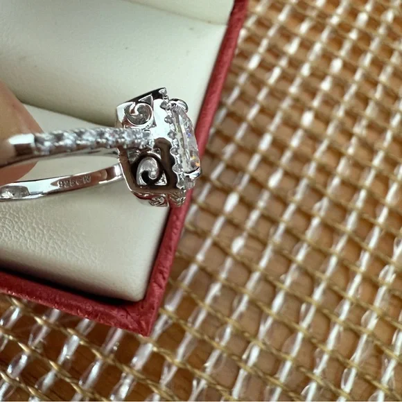 BERRICLE Sterling Silver Cushion Cut Halo Engagement/Promise Ring, Size 5.5